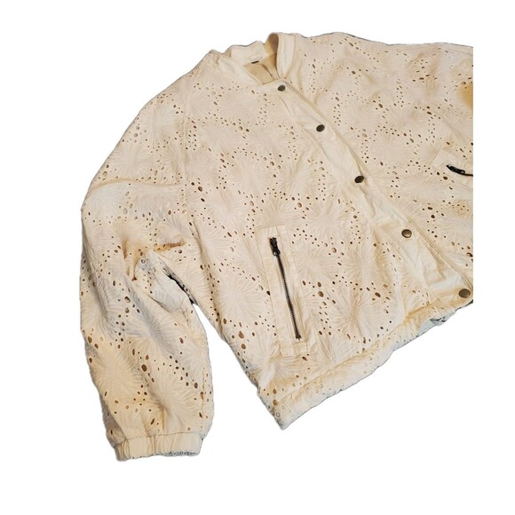 Free People Womens Cream Cotton Daisy Jane Long Sleeve Bomber Jacket Size Medium - Picture 5 of 13